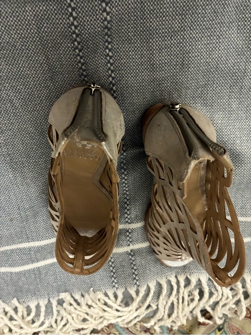 Vince Camuto Pewter Block Heel Sandals - Picture 3 of 5